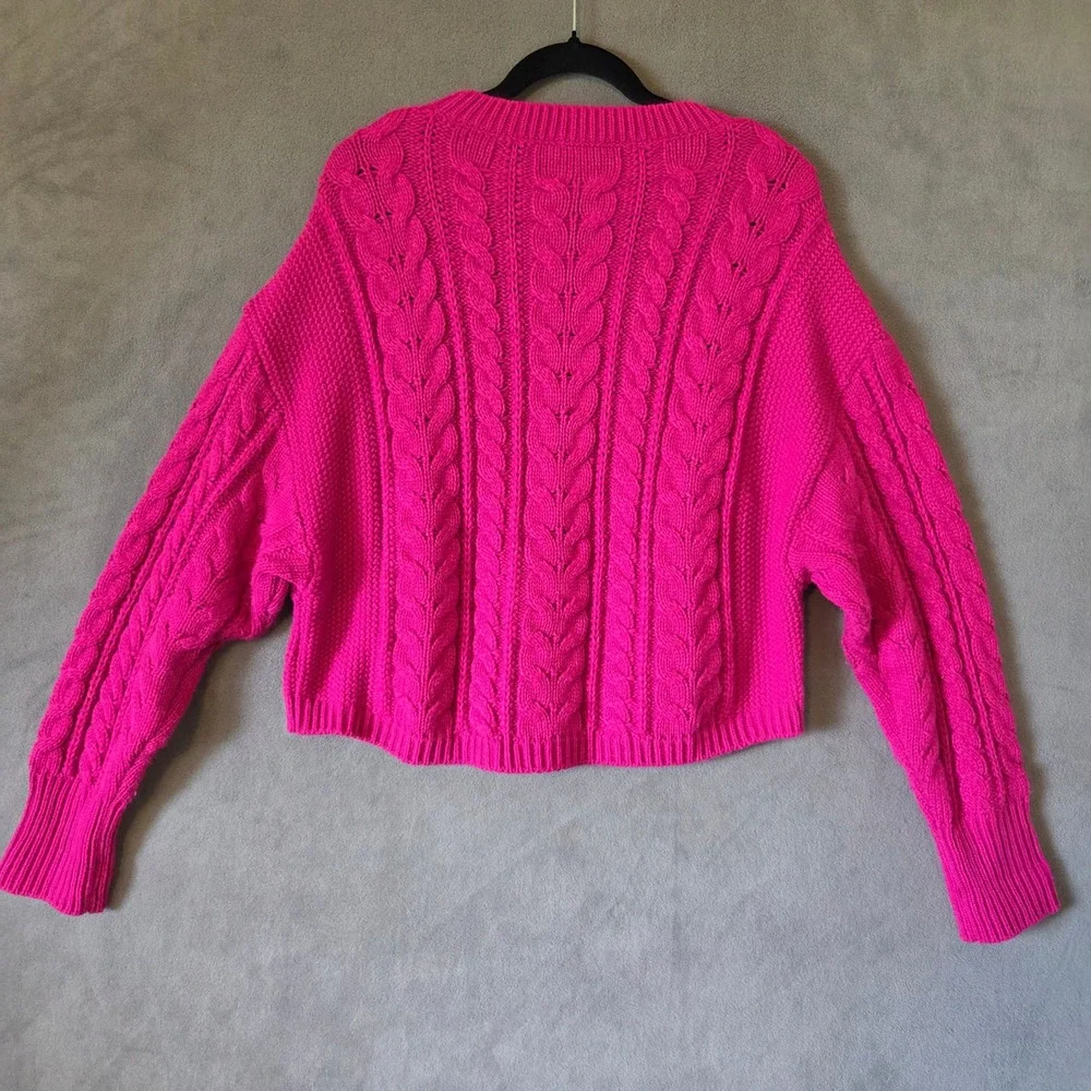 Hippie Rose Cable Knit Sweater Women Medium Pink Cropped Chunky Barbiecore Boho